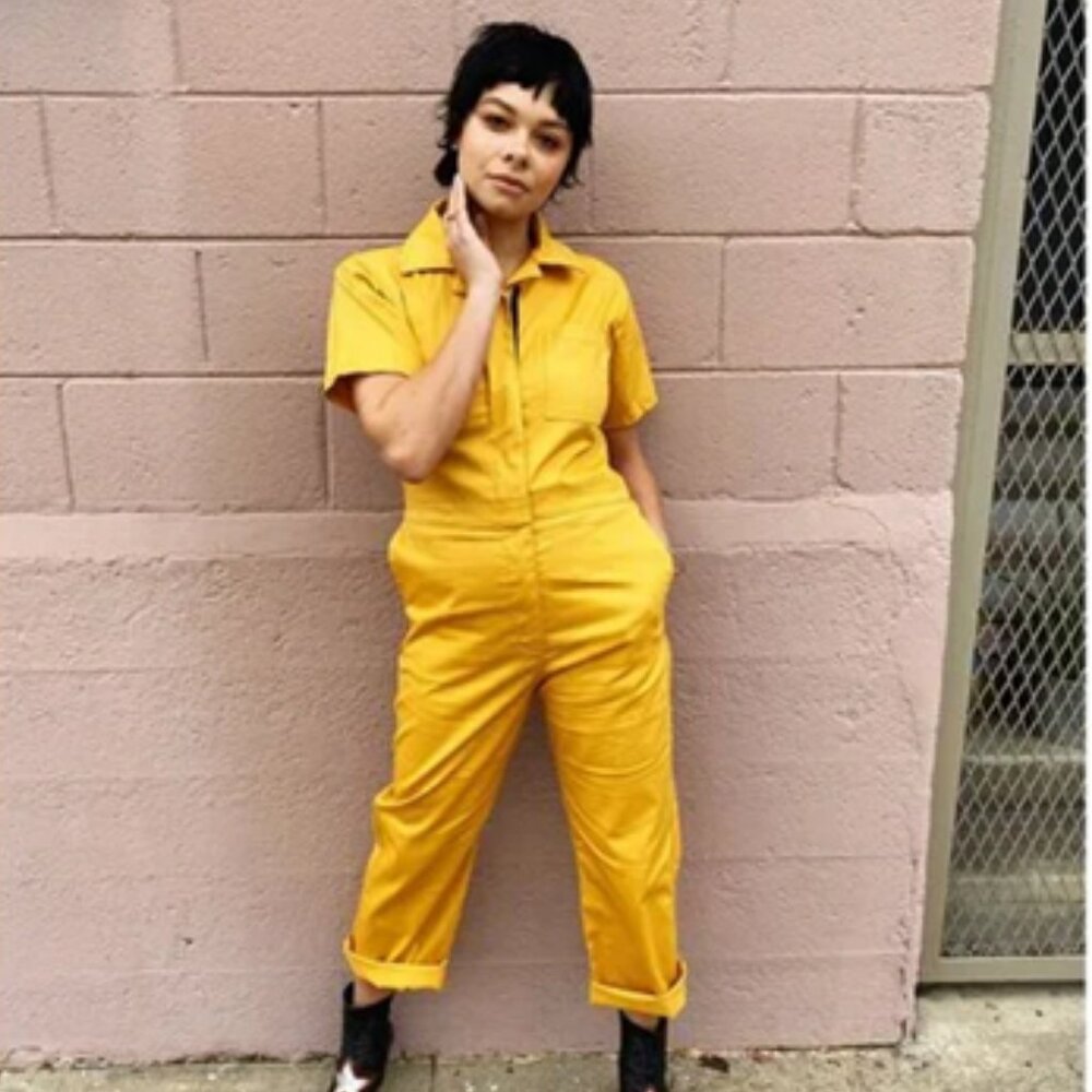 Nooworks Short Sleeve Coveralls Jumpsuit Mustard Yellow XXS